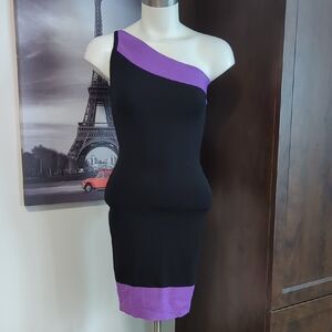 Urban Behavior Black and Purple One-Shoulder Dress